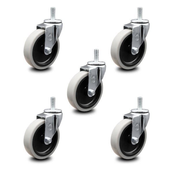 4 Inch Thermoplastic Rubber Wheel 1/2 Inch Threaded Stem Caster SCC, 5PK
